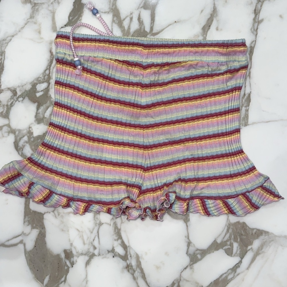 Roller Rabbit Candy Stripe‎ Delilah Short Rainbow Pleated Ruffle Drawstring - Picture 5 of 7